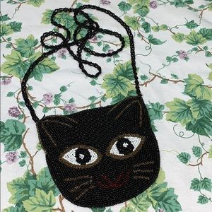 Vintage beaded cat face cross body purse